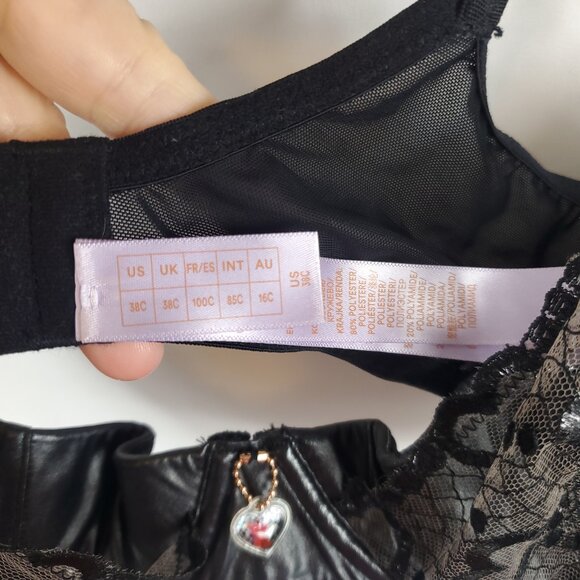 Savage X Fenty Black Glossy Flossy Quarter Cup Bra Embroidered Tulle 38C - Picture 7 of 13